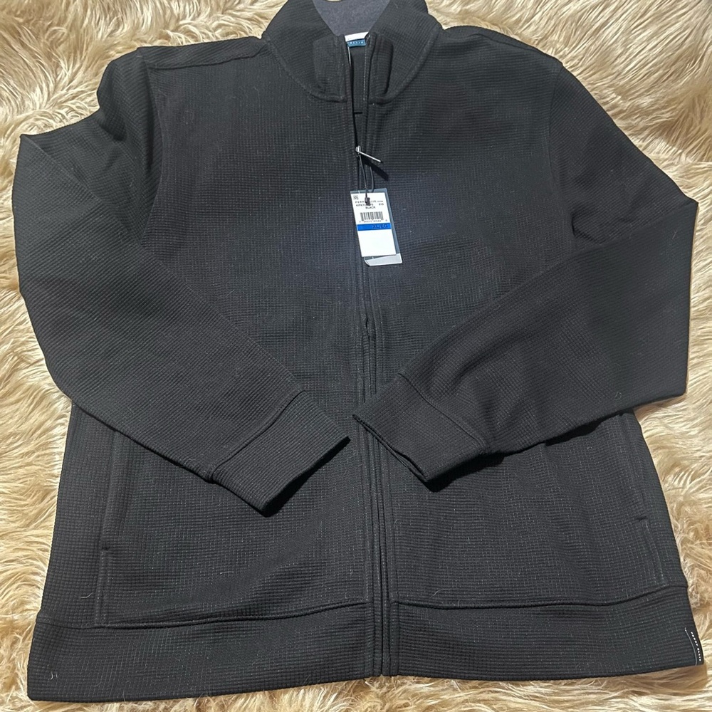 Perry Ellis Textured Black Zip Up Long Sleeve Shirt